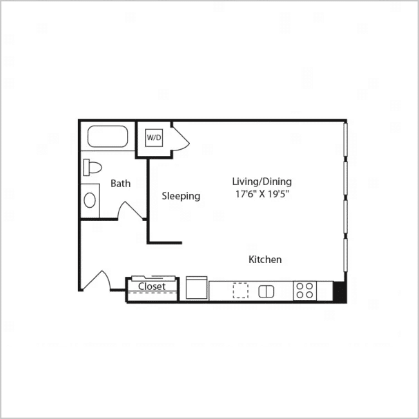 1 Bed, 1 Bath floor plan