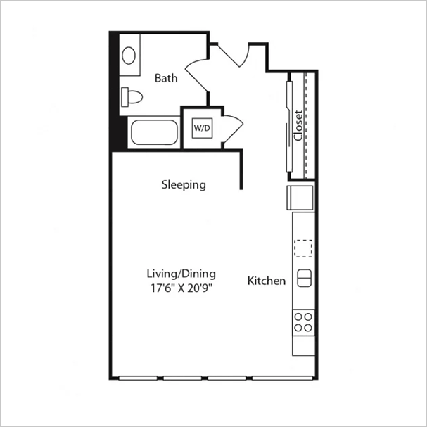 2 Bed, 1 Bath floor plan